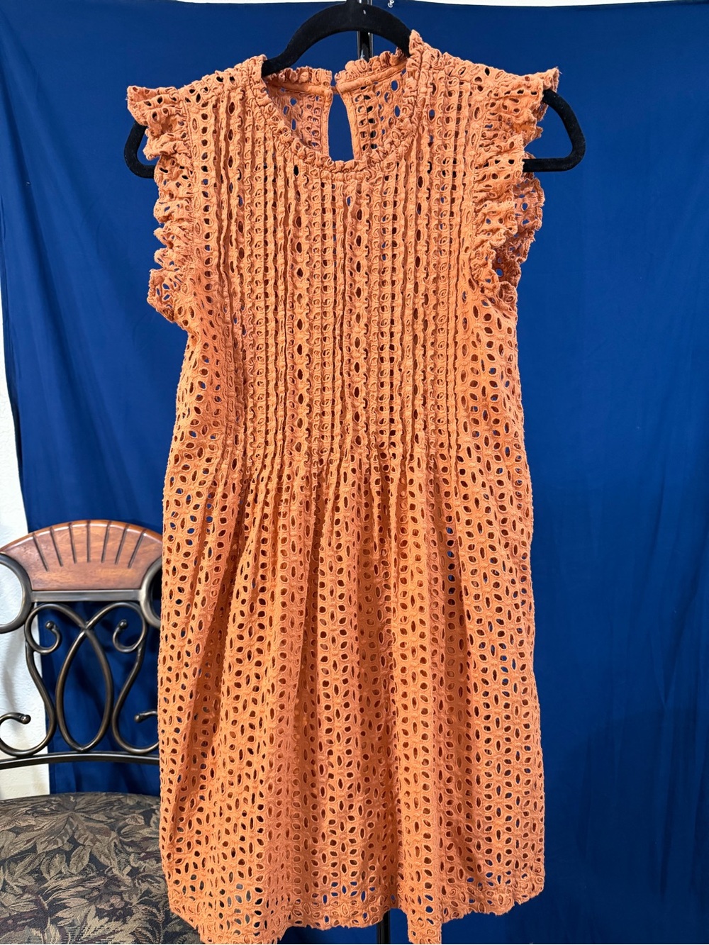 100% Cotton - Orange Eyelet Ruffle Sleeve Dress
